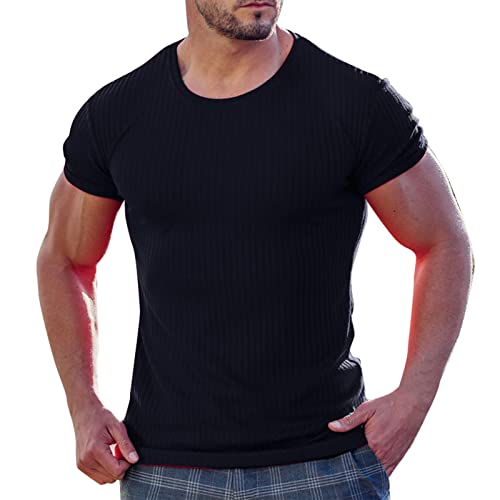 T Shirt Herren True Classic Tshirt Herren 2023 Basic T-Shirt aus Baumwolle Sportshirt Herren Kurzarm & Slim Fit Tshirt Herren T Shirts Sports & Outdoor Basic Tshirt Herren Schwarz XL von Generic