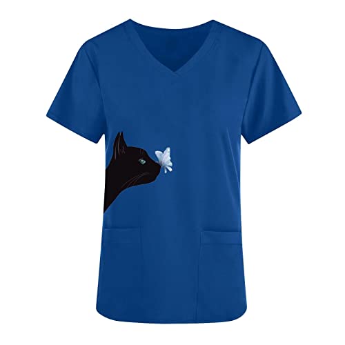 T Shirt Kasacks Damen Pflege Einfarbig Katze Gedruckt Schlupfkasack Unisex Kurzarm V-Ausschnitt Berufsbekleidung Pflege Damen Kasack Mit Taschen Kasack Damen Pflege Krankenschwester Kostüm von Generic