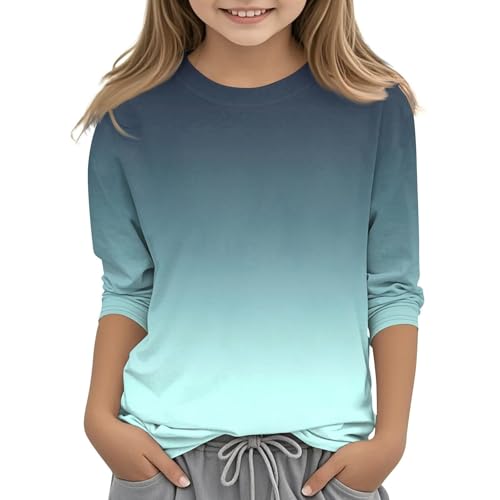 T Shirt Mädchen 3/4 Ärmel Tops Rundhals Baumwolle Oberteile Pullover Lässiges Kleidung Sport Running Tops Mode Casual Sportshirt Teenager Basic Freizeit Croptop Einfarbig (Dark Blue-E, 10-11Years) von Generic