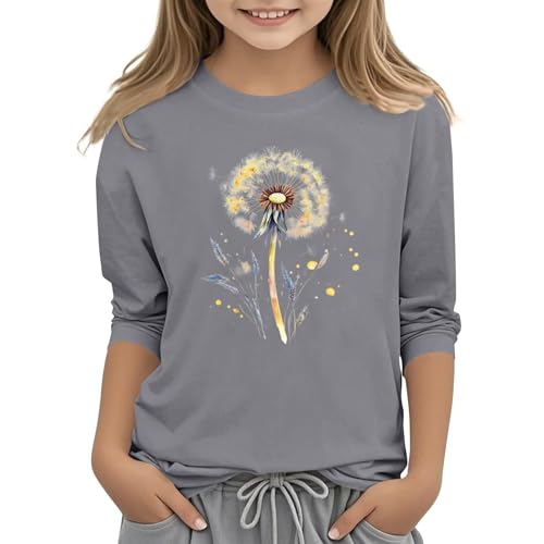 T Shirt Mädchen 3/4 Ärmel Tops Rundhals Baumwolle Oberteile Pullover Lässiges Kleidung Sport Running Tops Mode Casual Sportshirt Teenager Basic Freizeit Croptop Einfarbig Sommer (Grey-B, 10-11Years) von Generic