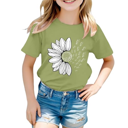 T Shirt Mädchen Blumendruck Kurzarm Rundhals Baumwolle Oberteile Pullover Lässiges Kleidung Sport Running Tops Mode Casual Sportshirt Teenager Basic Freizeit Croptop (3-Mint Green, 6-7 Years) von Generic
