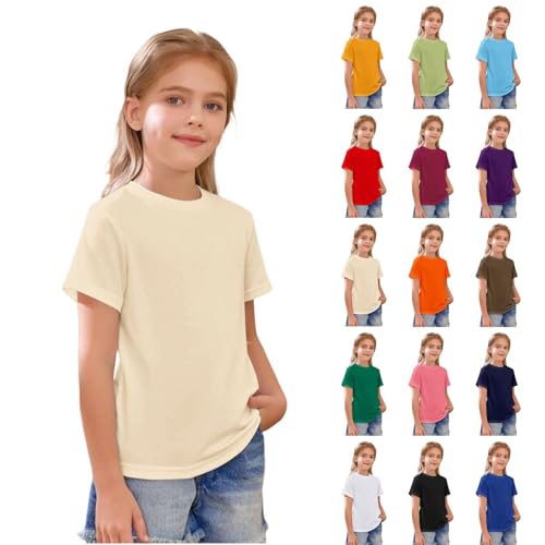 T Shirt Mädchen Junge Kurzarm Tshirt Baumwoll Einfarbig Basic Top Kinder Coole Atmungsaktiv Lockere Kinderkleidung Rundhals Leicht Lässig Oberteile Sportshirt (Orange, 8-9 Years) von Generic