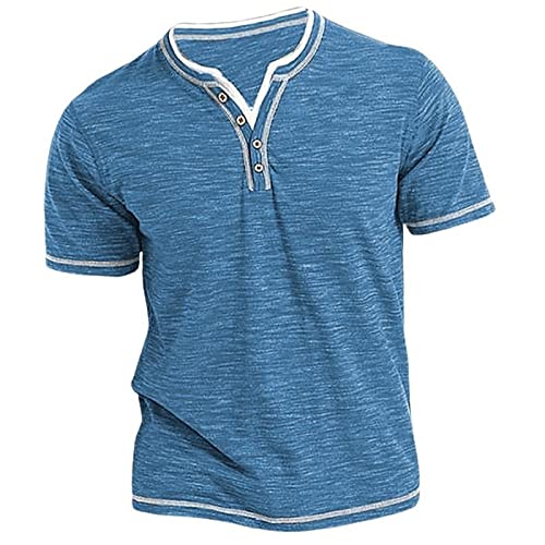 T Shirt Mit Knopfleiste Herren Kurzarm Sommer Herren Slub Baumwolle T-Shirt Herren Casual Fashion Kragen Herren Kurzarm T-Shirt Jade Herren leichte Henley-Oberteile für Fitnessstudio von Generic