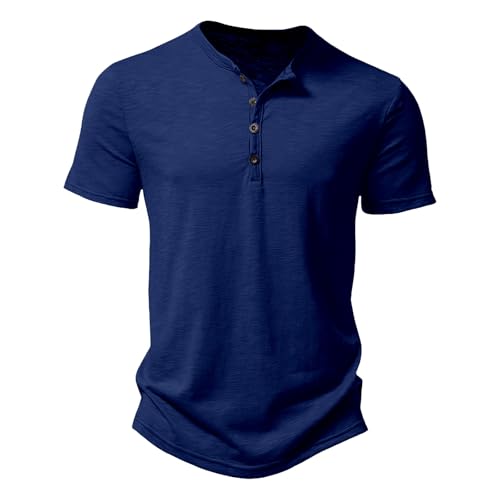 T-Shirt Mit Knopfleiste Herren Kurzarm Sommer Slub Baumwolle Casual Fashion Kragen Jade Leichte Henley-Oberteile für Fitnessstudio von Generic