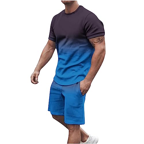 T Shirt Set Herren Sommer Kurzarm Outfit Baumwolle Passform Sport Set Workout Hawaii Kostüm Regular Fitness Freizeitanzug Sportstyle Jogginganzug Casual Herrenanzug von Generic