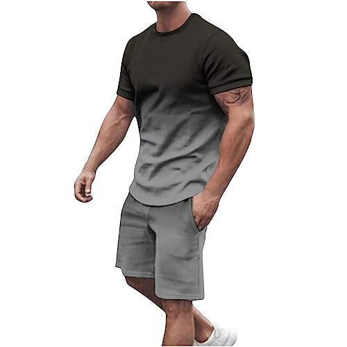 T Shirt Set Herren Sommer Kurzarm Outfit Baumwolle Passform Sport Set Workout Hawaii Kostüm Regular Fitness Freizeitanzug Sportstyle Jogginganzug Casual Herrenanzug von Generic