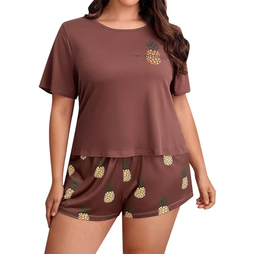 -T-Shirt Shorts in Übergröße für Damen, Pyjama, große Größe, lässiges Homewear-Set Morgenmantel Damen Kurz Seide Kleid Schlafen von Generic