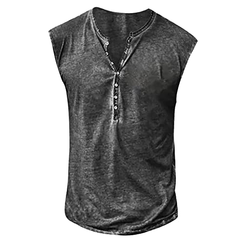 T Shirt Weiß Herren Mittelalter Hemd Herren Grüne Poloshirts V-Ausschnitt Knopfleiste Retro Druck T Shirt Ärmellos Muskelshirts Vintage Sommerweste Gym Tops Lustige T Shirts Polo Shirt Dark Grau XL von Generic