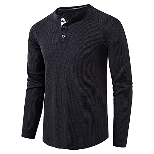 T-Shirt für Männer Legeres Hemd mit Kent-Kragen Herren Langarm Poloshirt Herren Basic Baumwoll-T-Shirt Normale Passform Karohemd Kariert Comfort Fit Hemd (Black, M) von Generic