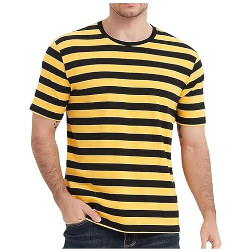 T-Shirts Für Herren Matrosen Kostüm Ringelshirt Rot Karneval - Basic Tshirt Schwarz Weiß Gestreiftes Shirt Sommer Slim Fit Oberteile (Yellow, M) von Generic