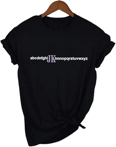 T-Shirts für B-TS Frauen Sleeve JK Letter Printed T-Shirt Jungkook Merchandise für koreanische Pop-Merch, Schwarz, XL T-Shirts für B-TS Frauen Sleeve JK Letter Printed T-Shirt Jungkook Merchandise für koreanische Pop-Merch, Schwarz, XL von Generic
