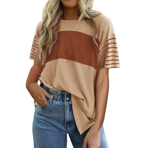 T-Shirts für Damen Mode Color-Blocking Kurzarm Frühling Sommer Lässige Rundhalsausschnitt T-Shirt Oversize Gestreifter Print Kurzarm Shirt Casual Lose Tops T-Shirts für Damen Mode Color-Blocking Kurzarm Frühling Sommer Lässige Rundhalsausschnitt T-Shirt Oversize Gestreifter Print Kurzarm Shirt Casual Lose Tops von Generic