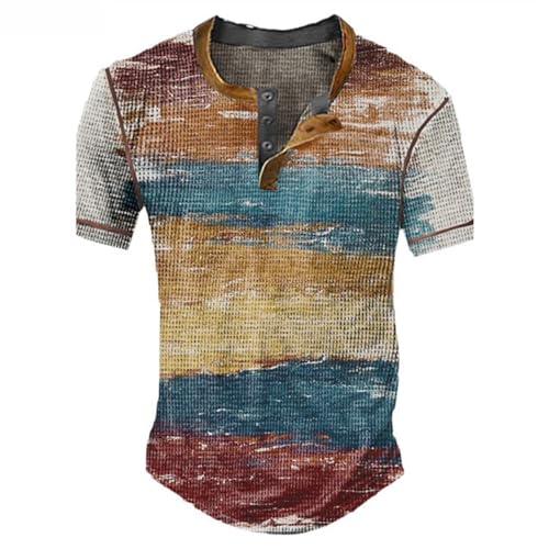 Generic T-Shirts für Herren Henley Shirt Sommer V-Ausschnitt Shirt Kurzarm T Shirt Kurzarmshirt Sportshirt Atmungsaktiv Herren Hemden Vintage Casual Muscleshirt Henley Tops Streetwear Kaffee XL von Generic