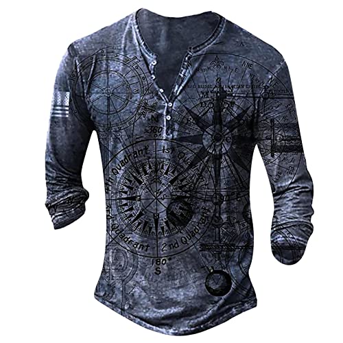 T-Shirts für Herren Henley Shirt in Used-Optik Oversize T Shirt Männer Shirts Langarm Sommer Langarmshirt Baumwolle Sportshirt Basic Shirts Streetwear von Generic