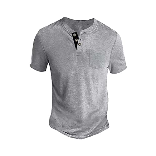 T-Shirts für Herren Henley Shirt in Used-Optik Oversize T Shirt Männer Shirts Mit Knopfleiste Kurzarm Sommer Kurzarmshirt Baumwolle Sportshirt Basic Shirts Streetwear Grau 3XL von Generic