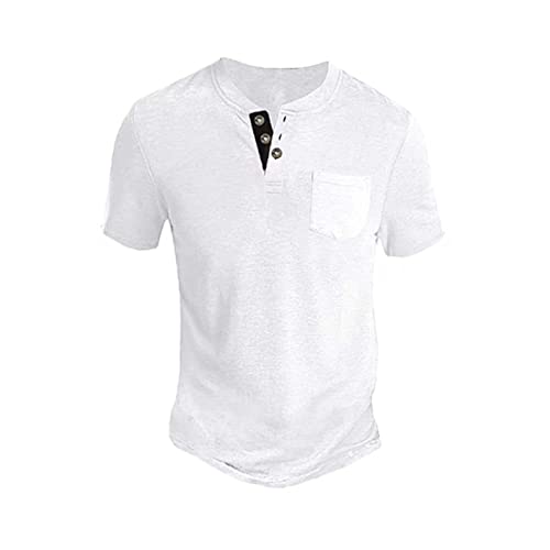 T-Shirts für Herren Henley Shirt in Used-Optik Oversize T Shirt Männer Shirts Mit Knopfleiste Kurzarm Sommer Kurzarmshirt Baumwolle Sportshirt Basic Shirts Streetwear Weiss XXL von Generic