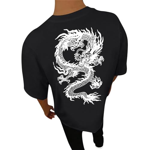 T-Shirts für Herren Oversized Tshirt Herren Rundhals Kurzarm Lose Sommer Oberteile Mode T-Shirt mit Backprint Sweatshirt Vintage Drucken Streetwear Sport Casual Tops Y2K Mode Lose T Shirt Herren von Generic