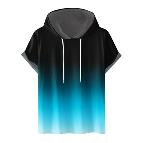 T-Shirts für Herren mit Kapuzen Baumwolle Sommer Tshirt Kurzarm Gym Hoodie Ärmellos Muskelshirts Kapuzenshirt Gradient Shirt Oversize Hoody Oberteile Deals Himmelblau XXL von Generic