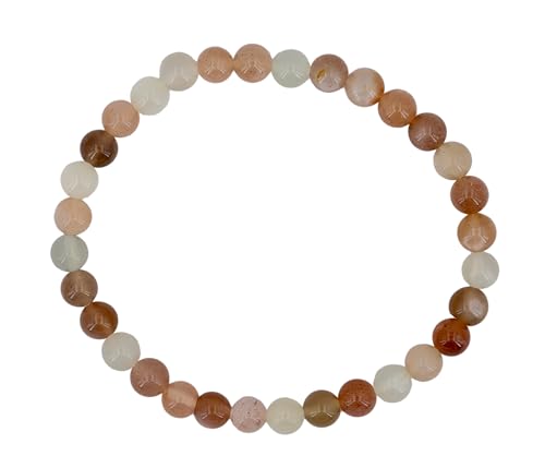 Generic Taddart Minerals – 6 mm Kugel Armband aus natürlichen Edelsteinen auf elastischem Nylonfaden aufgezogen - handgefertigt (Mondstein bunt) von Generic