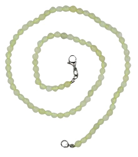 Taddart Minerals – Gelb Grüne Halskette aus dem natürlichen Edelstein Serpentin mit 4 mm Kugeln und 45cm Länge – handgefertigt von Generic