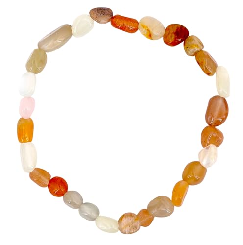 Taddart Minerals – Nugget Armband aus natürlichen Edelsteinen auf elastischem Nylonfaden aufgezogen - handgefertigt (Mondstein bunt) von Generic