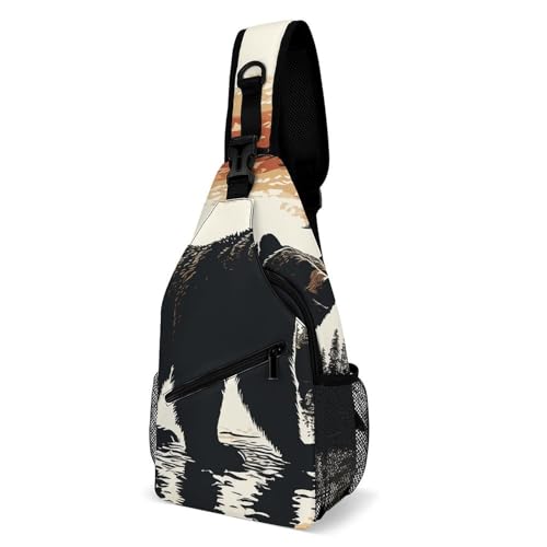 Taktisch Brusttasche Bärensilhouette Elegant Sporttasche Verstellbarer Sling Rucksack Für Kletternoutdoor Herren Wandern 19X39Cm von Generic
