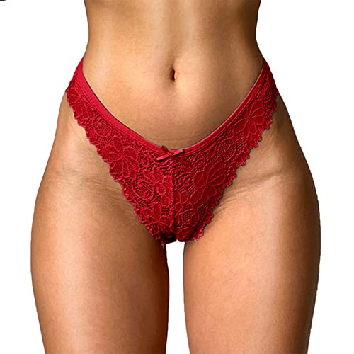 Tanga Damen Sexy Unterwäsche Für Frau Damen Spitze Unterwäsche Sexy Durchsichtig Unterhosen Reizwäsche Damen Spitze Slips String Tanga Damen Set Rot Damen Slips Sexy Panties Hipster von Generic