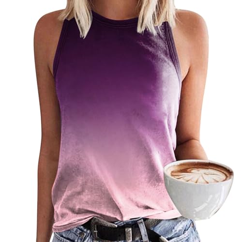 Tank Top Damen, Damen Tank Top Elegant Ärmellose Tshirt Sommer Einfarbig Gradient Tanktop Damen Oberteile Baumwolle Tops Rundhalsausschnitt Slim Fit Basic Tunika Tanktops von Generic