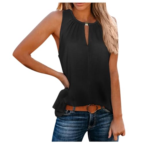 Tank Top Damen, Damen Tank Top Elegant Ärmellose V-Ausschnitt Blusentop Sommer Einfarbig Tanktop Damen Oberteile Baumwolle Tops Sexy Vest Bluse Slim Fit Basic Tunika Tanktops von Generic