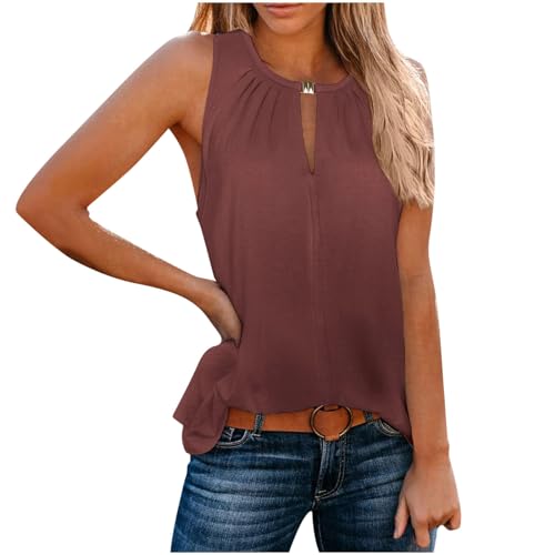 Tank Top Damen, Damen Tank Top Elegant Ärmellose V-Ausschnitt Blusentop Sommer Einfarbig Tanktop Damen Oberteile Baumwolle Tops Sexy Vest Bluse Slim Fit Basic Tunika Tanktops von Generic