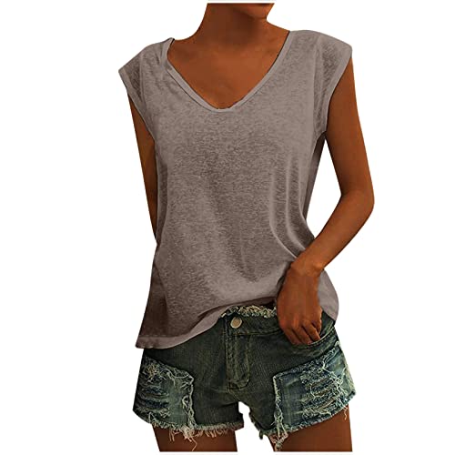 Tank Top Damen Ärmellose V-Ausschnitt Shirt Lockere Bluse Sommer Tanktop Flügelärmeln Oberteile Einfarbig Tanktops Lässige Trägertop Stretch Tops Leichte Unterhemd Teenager Mädchen Blusentop von Generic