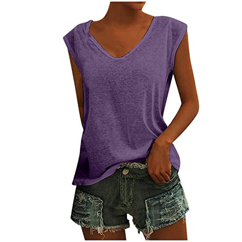 Tank Top Damen Ärmellose V-Ausschnitt Shirt Lockere Bluse Sommer Tanktop Flügelärmeln Oberteile Einfarbig Tanktops Lässige Trägertop Stretch Tops Leichte Unterhemd Teenager Mädchen Blusentop von Generic