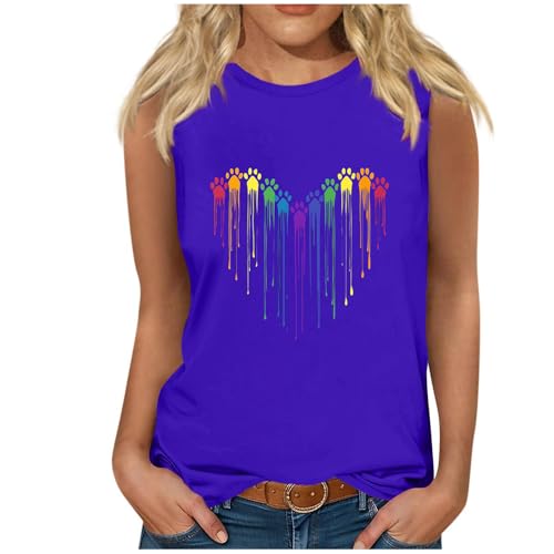 Tank Top Damen Bunt Herz Hundepfote Druck Tops Modische Ärmellos/Kurzarm Tshirt Locker Rundhals Tanktops Sommer Schulterfrei Bluse Lässig Oberteile Leichte Trägershirts Bequem Sommershirts von Generic