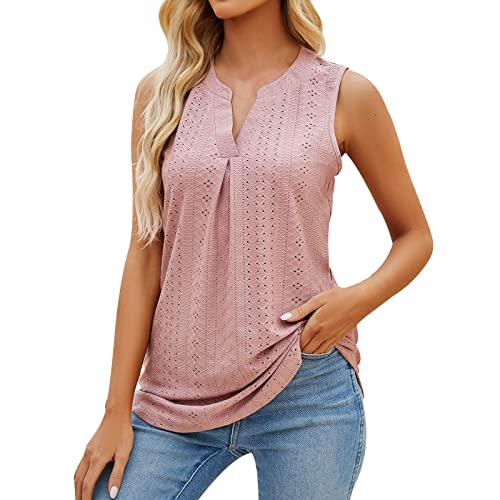Tank Top Damen Sommer Ärmellos - Oberteile V-Ausschnitt Bluse Elegant Cami Tanktops Öse Stickerei Tunika-Tops Einfarbiges Basic Longblusen Bequeme Atmungsaktiv T Shirt Locker Blusenshirt von Generic