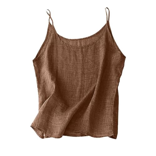 Tank Top Damen Sommer Strand Camisole Tops Spaghetti Trägertop Lenien T-Shirt Oversized Locker Oberteile Leicht Und Luftig Tankshirt Ärmellos Schulterfrei Lenienshirt Einfarbig Unterhemd von Generic