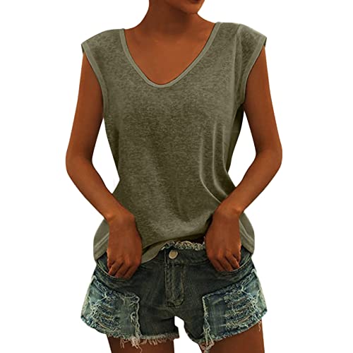 Tank Top Damen Sommer Tops für Damen Tanktops Blusentops Pink T-Shirts Tanktop Locker Sommertop Ärmellos V Ausschnitt Grün Blau Damentops Einfarbig von Generic