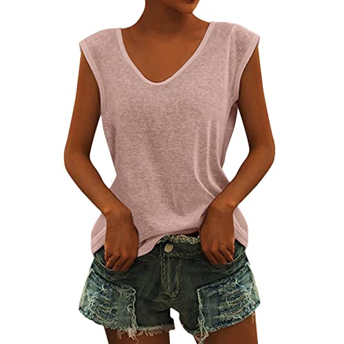 Tank Top Damen Sommer Tops für Damen Tanktops Blusentops Pink T-Shirts Tanktop Locker Sommertop Ärmellos V Ausschnitt Grün Blau Damentops Einfarbig von Generic