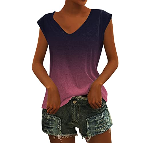 Tank Top Damen Sommer Tops für Damen Tanktops Blusentops Schwarz T-Shirts Sommertop Ärmellos Tanktop V Ausschnitt Locker Pink Blau Damentops Farbverlauf von Generic