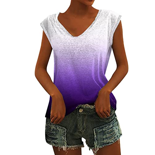 Tank Top Damen Sommer Tops für Damen Tanktops Blusentops Schwarz T-Shirts Sommertop Ärmellos Tanktop V Ausschnitt Locker Pink Blau Damentops Farbverlauf von Generic