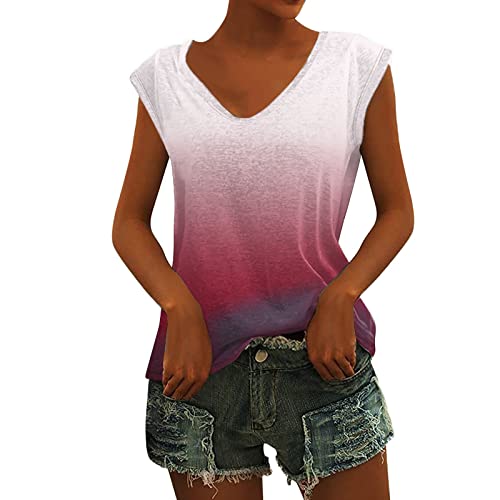 Tank Top Damen Sommer Tops für Damen Tanktops Blusentops Schwarz T-Shirts Sommertop Ärmellos Tanktop V Ausschnitt Locker Pink Blau Damentops Farbverlauf von Generic
