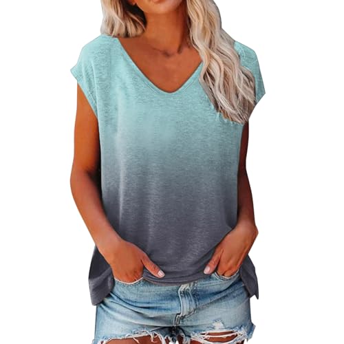 Tank Top Damen Sommer Tops für Damen Tanktops Blusentops Schwarz T-Shirts Sommertop Ärmellos Tanktop V Ausschnitt Locker Pink Blau Damentops Farbverlauf von Generic