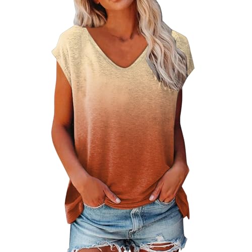 Tank Top Damen Sommer Tops für Damen Tanktops Blusentops Schwarz T-Shirts Sommertop Ärmellos Tanktop V Ausschnitt Locker Pink Blau Damentops Farbverlauf von Generic