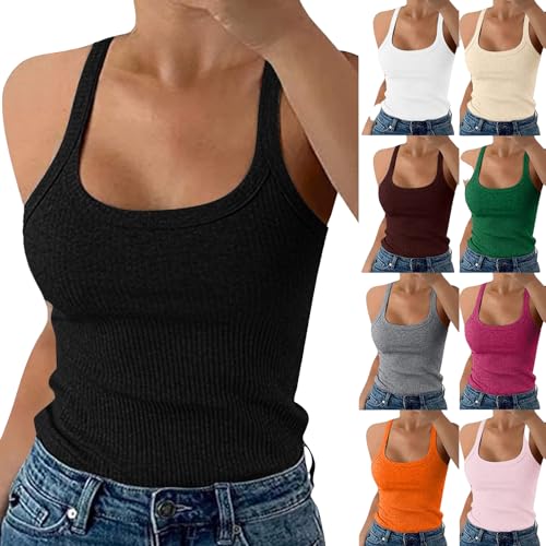 Tank Top Damen Spaghettiträger Ärmellos Tanktops U-Ausschnitt Einfarbige Gewinde Unterhemd Sexy Sport Camisole Stretch Bequeme Underwear Leicht Basic Tops Stilvolle Shirt für Damen von Generic
