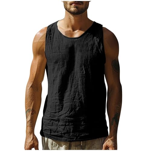 Tank Top Herren Gym Sport Tanktop Männer Leinen Muskelshirts Ärmelloses Trägershirt Fitness Tankshirt Bodybuilding Funktionsunterhemd Atmungsaktive Sportunterhemd Prime Schwarz XL von Generic