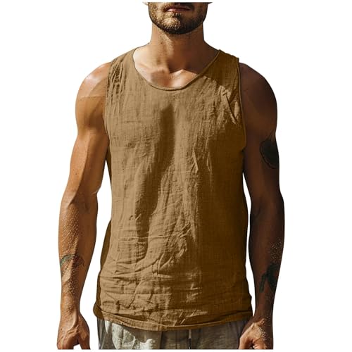 Tank Top Herren Gym Sport Tanktop Männer Leinen Muskelshirts Ärmelloses Trägershirt Fitness Tankshirt Bodybuilding Funktionsunterhemd Atmungsaktive Sportunterhemd Tages Khaki M von Generic