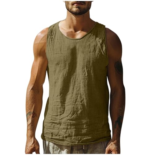 Tank Top Herren Gym Sport Tanktop Männer Leinen Muskelshirts Ärmelloses Trägershirt Fitness Tankshirt Bodybuilding Funktionsunterhemd Atmungsaktive Sportunterhemd Warehouse Armeegrün 4XL von Generic