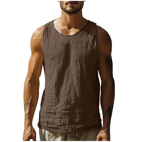 Tank Top Herren Gym Sport Tanktop Männer Leinen Muskelshirts Ärmelloses Trägershirt Fitness Tankshirt Bodybuilding Funktionsunterhemd Atmungsaktive Sportunterhemd des Tages Heute Braun M von Generic