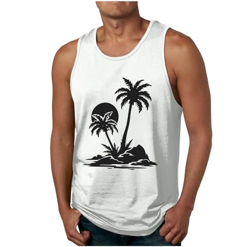 Tank Top Herren Hawaii Tanktop Sommer Muskelshirts Fashion Achselshirt Strand Freizeit Axelshirt Leichte Trägershirt Ärmellose Tshirt Bequeme Sommershirt Deals Weiß 4XL von Generic