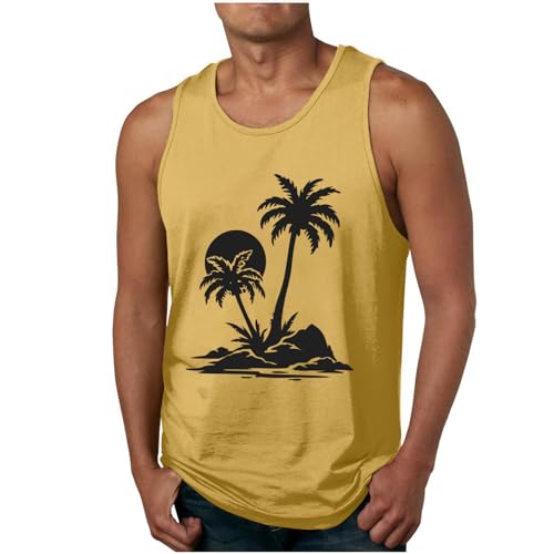 Tank Top Herren Hawaii Tanktop Sommer Muskelshirts Fashion Achselshirt Strand Freizeit Axelshirt Leichte Trägershirt Ärmellose Tshirt Bequeme Sommershirt Deals of The Day Gelb L von Generic