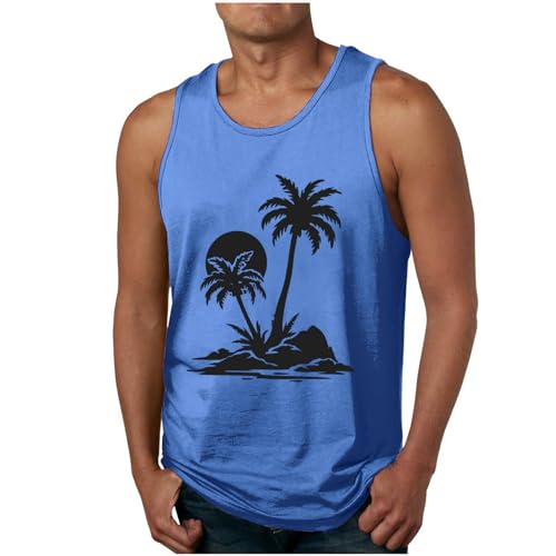 Tank Top Herren Hawaii Tanktop Sommer Muskelshirts Fashion Achselshirt Strand Freizeit Axelshirt Leichte Trägershirt Ärmellose Tshirt Bequeme Sommershirt Warehouse Deal Blau XXL von Generic